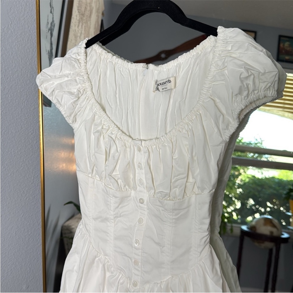 HOUSE OF CB Nala White Cotton Gathered Mini Dress NWOT - Picture 4 of 5